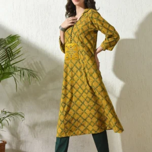 Mustard Printed Cotton Blend Co-Ord Sets